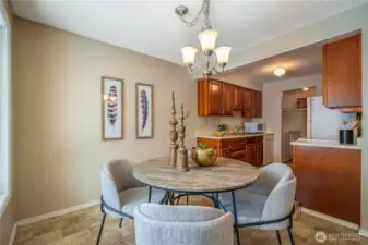 View from the dining room into the well-designed kitchen—perfect for everyday living.