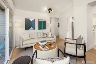 The sliding door to the left opens to your private sky-high patio.