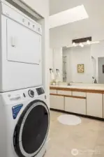 In-unit washer-dryer in the large "jack 'n' jill" bathroom.