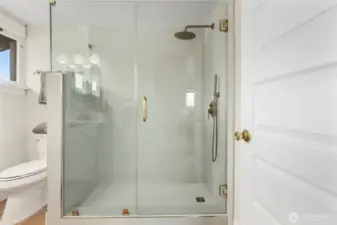 Newly renovated bathroom with high end finishes and custom tile