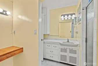 Upstairs bath has shower and separate vanity area