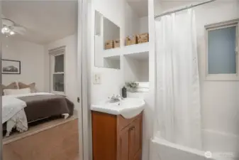 The second bathroom offers convenient access from the dining area or directly from the second bedroom.