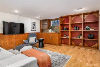 Built-in book cases (or wine storage) plus a counter space perfect for entertaining