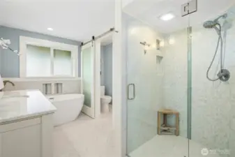 This elegant bathroom has a spa-like feel.
