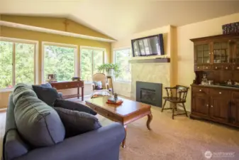 Stay warm and cozy in the winter with this gas fireplace.