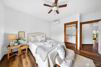 Owner's bedroom with walk in closet and elegant bath.
