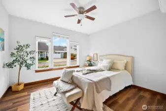Owner's bedroom looking out over the front yard.