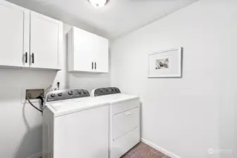 Enjoy a full-sized laundry room with cabinets for additional storage. A rare find for condo living.