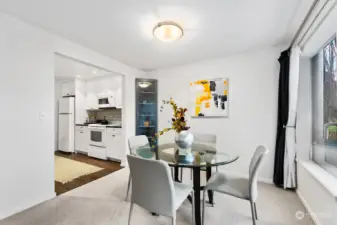 The dining room has space for guests and good natural light.