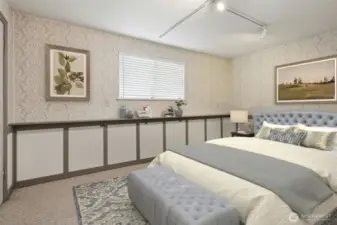 Lower level bedroom. (virtually staged)