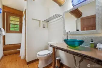 The second floor bathroom with lovely details.