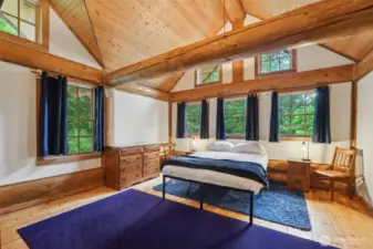 One of the two spacious bedrooms upstairs.