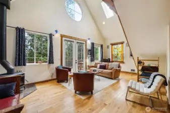 The living room looks out over the deck.