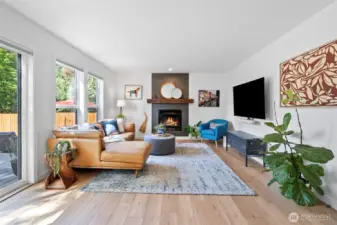 The family room has a gas fireplace insert.