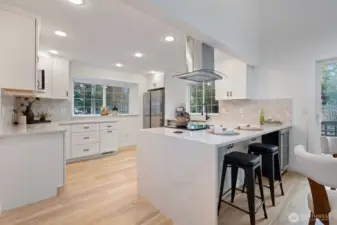 Waterfall finish for the kitchen island