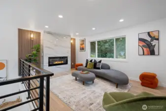 Upper level Bonus room w/ new fireplace and wood planning