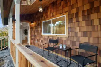 Large cedar lined porch.