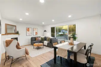 Cozy up to the fireplace in the second living space/dining room.