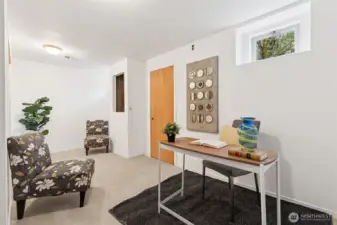 The den/office or storage space has two additional storage closet entires plus access to the original network panel for the bilt in home speakers etc.