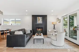 Gas fireplace (with TV power built in) provides cozy ambiance