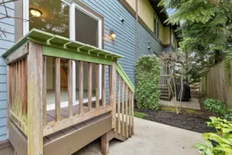 Mostly private back deck and patio