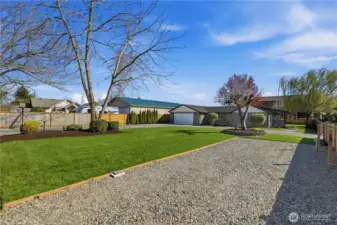 Gorgeous mature trees adorn the property including a graceful willow tree
