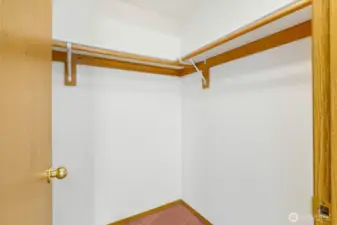 Primary bedroom walk-in closet with two dowels showing here.