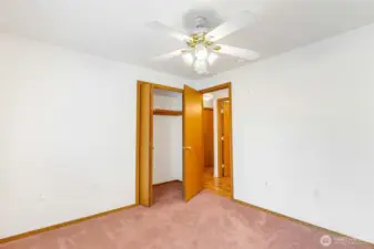 Another view of bedroom #2, including the closet behind the door.