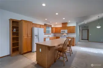 Beautiful wood cabinets with plenty of storage.