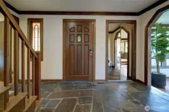 Slate entry sets the stage for the Gracious and spacious Home