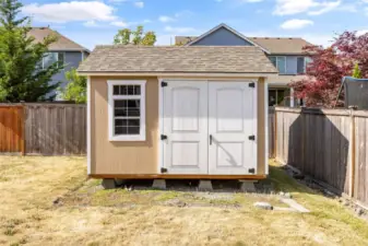 Shed offers many options - workspace, storage, play area?