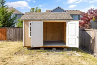 Shed offers many options - workspace, storage, play area?