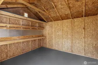 Shed offers many options - workspace, storage, play area?