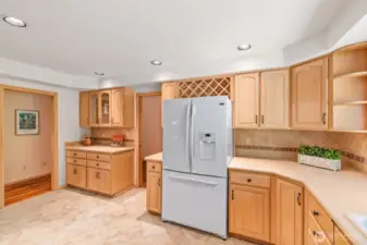 Large skylight in kitchen offers year-around natural light.
