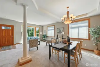 Dining area looking into living room.