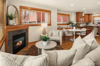 Bright second-floor living room with a comfortable layout.