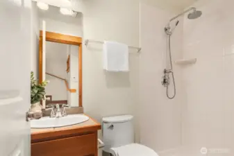 Lower-level 3/4 bathroom, ideal for guests.