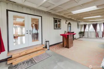 Covered patio with French door access to main living area.