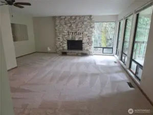 Large living room with gas fireplace