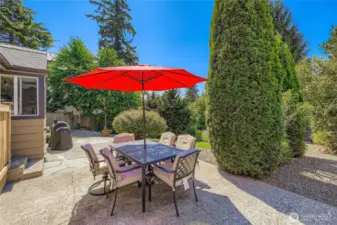 Large back yard patio is a perfect place to spend beautiful summer days. Great place for hosting a barbeque or two!