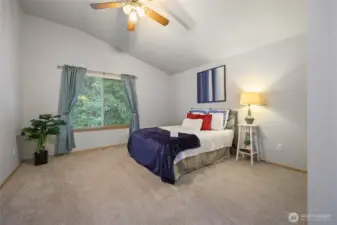 Primary ensuite on second floor, with vaulted ceiling ...