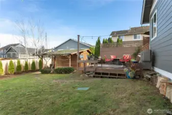 Fully fenced backyard for pets.