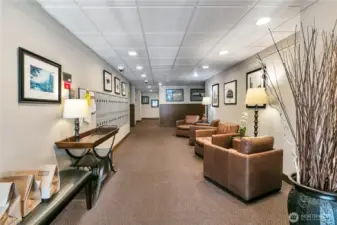 Once you enter the building, you'll find a comfortable lobby area.