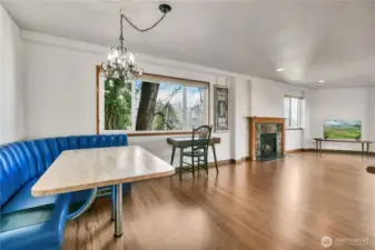 The large dining room has plenty of space for any table size and even room for a desk area.