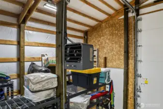 One of two large heaters inside the garage.