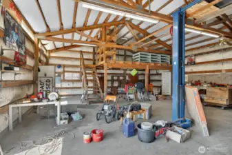 Shop also includes air compressor and wood stove