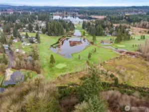 Views looking down at the lake and golf course
