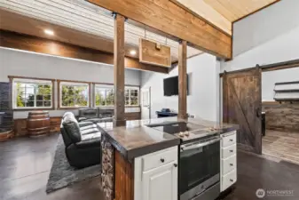 Kitchen with island overlooking living space, ideal for hosting and everyday living.