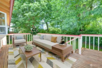 Massive deck!  Enjoy sunny days.  Stairs to the yard are very convenient.