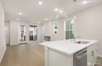 Facing gathering room from kitchen